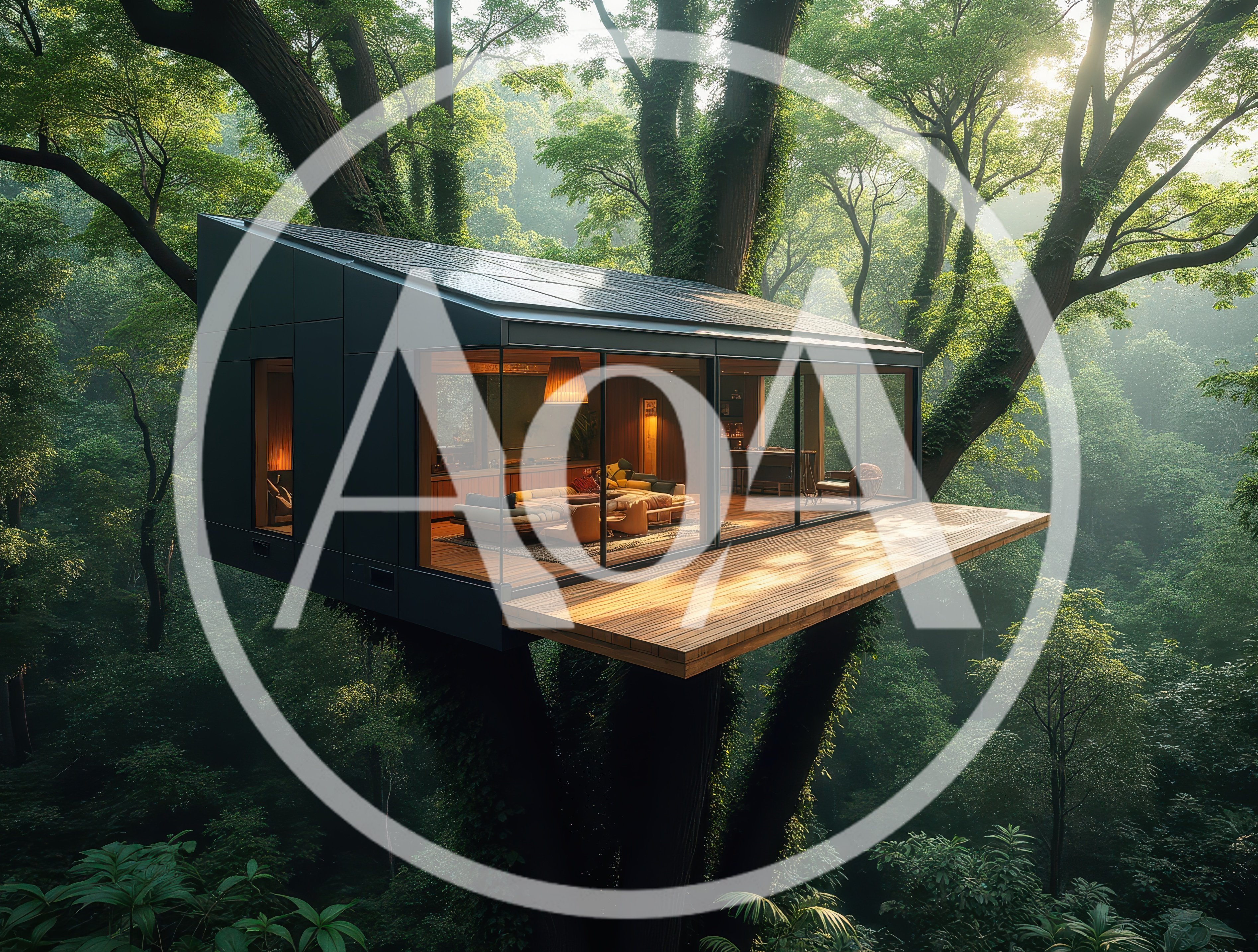Modern Glass Treehouse Cabin In Lush Forest