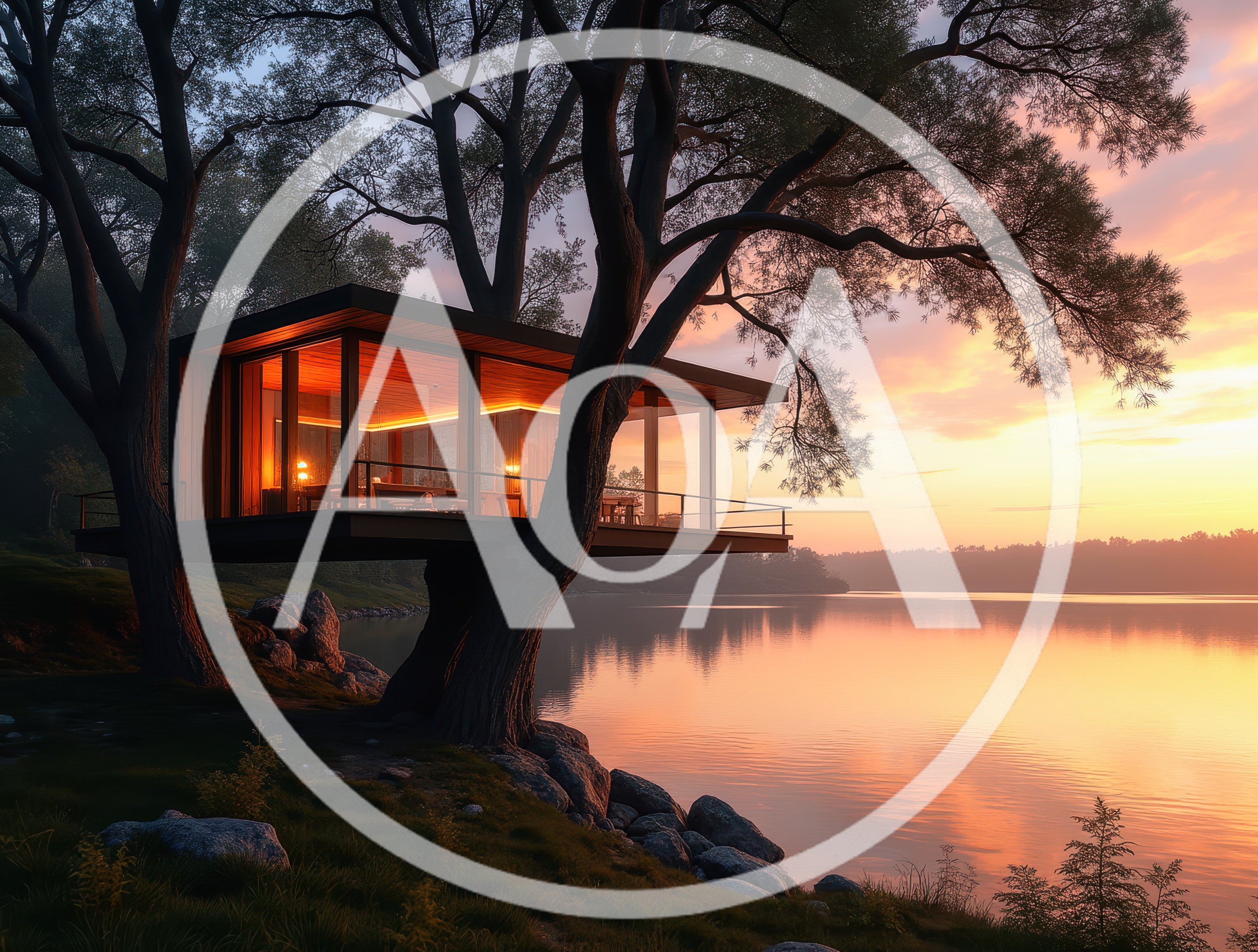 Modern Glass Treehouse Cabin Overlooking A Calm Lake