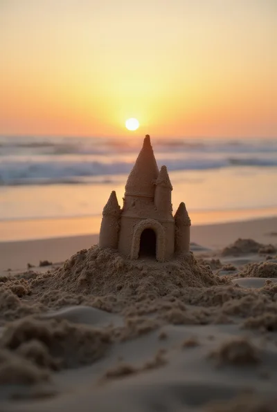 Sandcastle On A Beach At Sunset