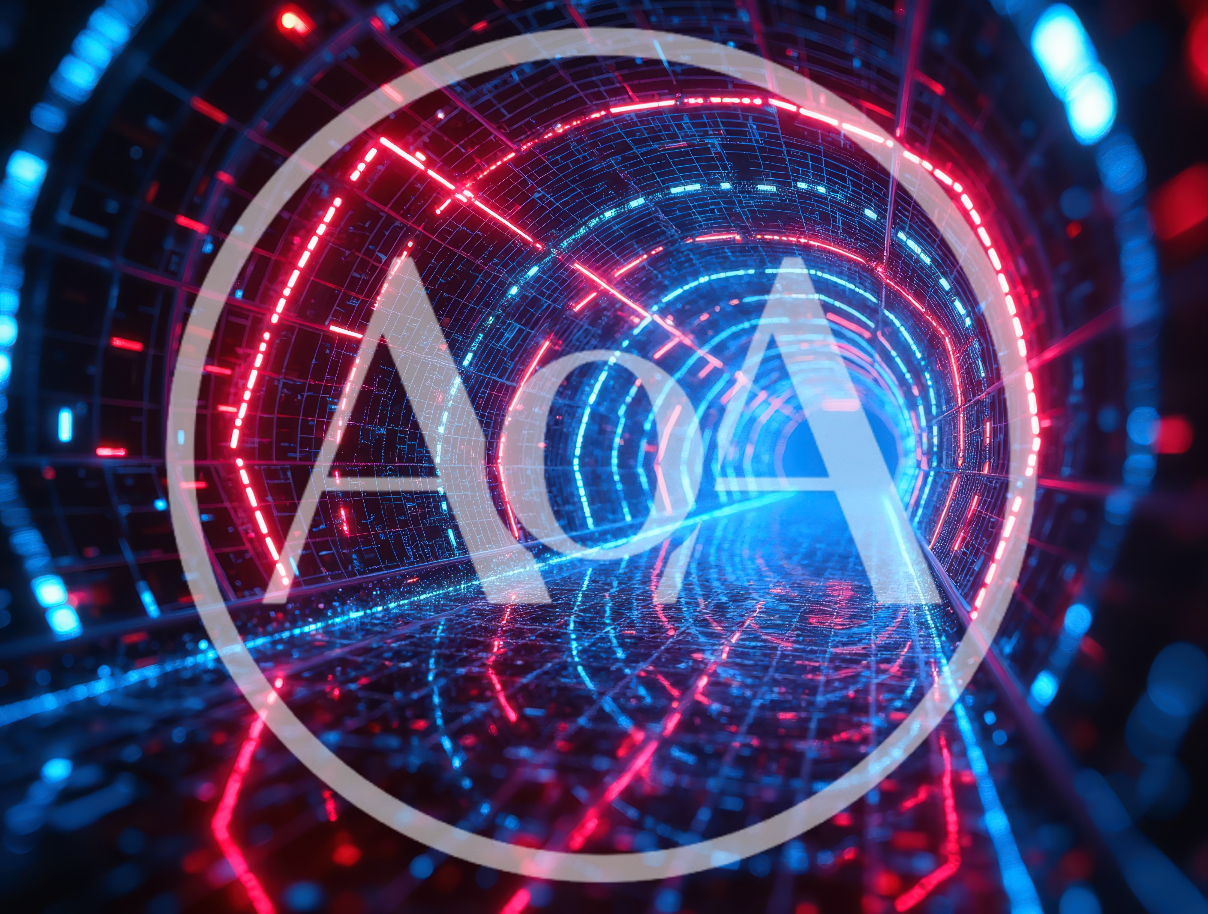 Futuristic Digital Tunnel With Glowing Neon Light Rings