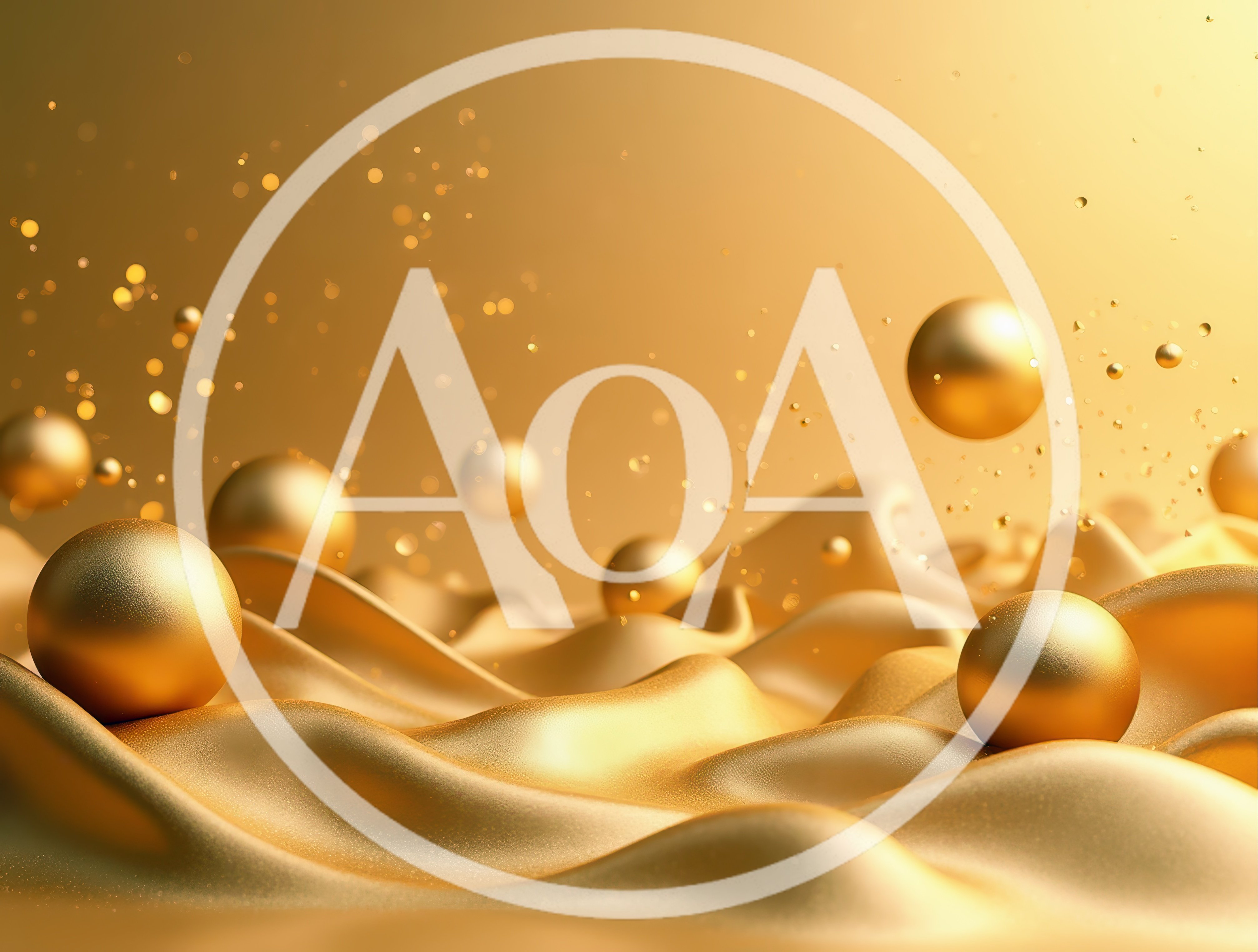 Abstract Golden Spheres Floating Over Liquid Gold Waves