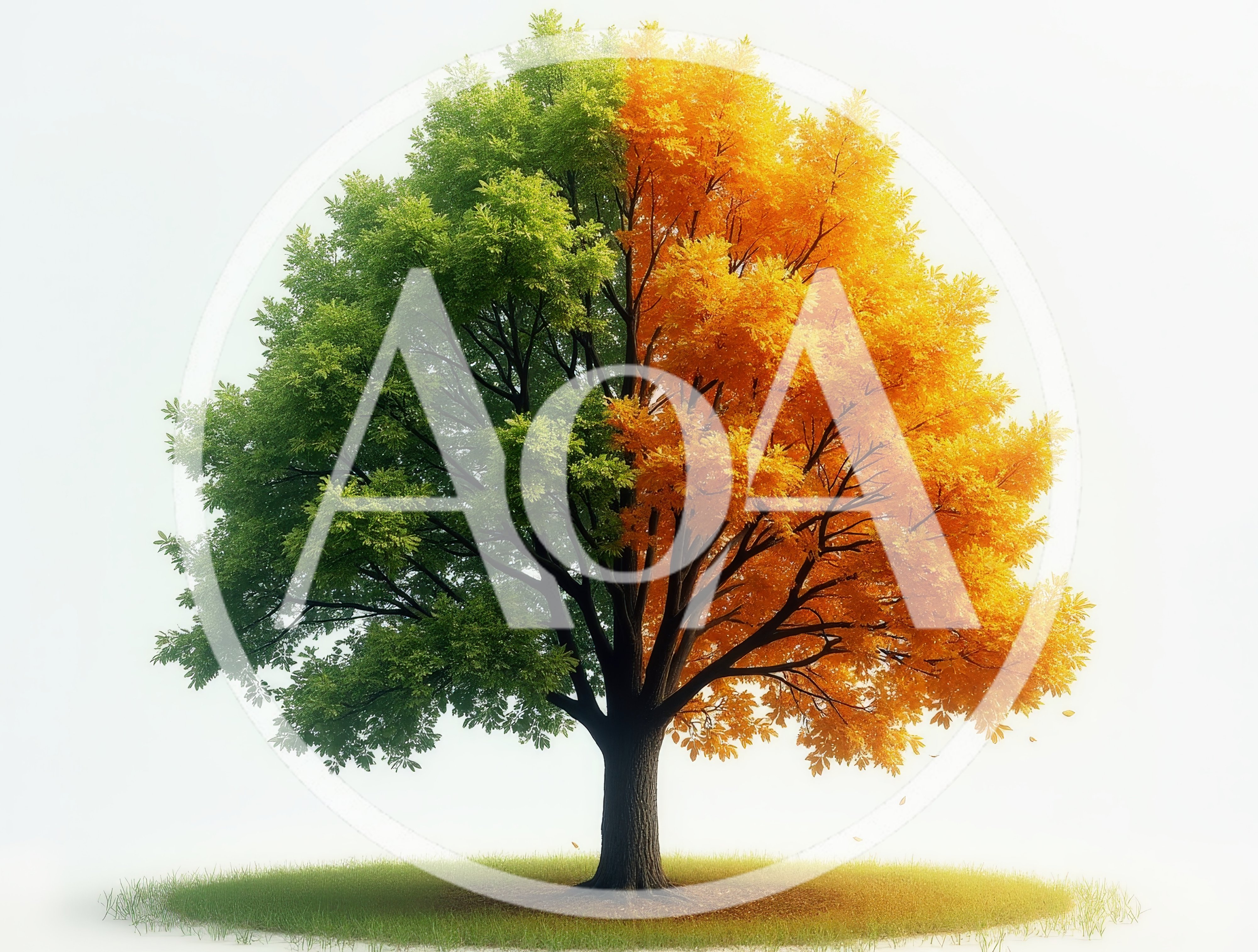 Split Season Tree With Green And Autumn Leaves