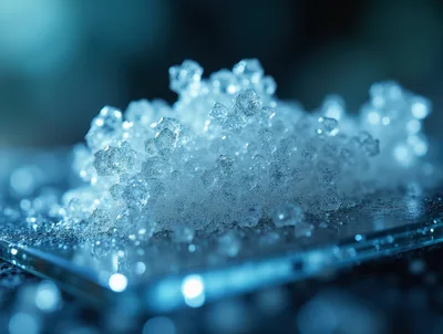Macro Close Up Of Ice Crystals On Glass