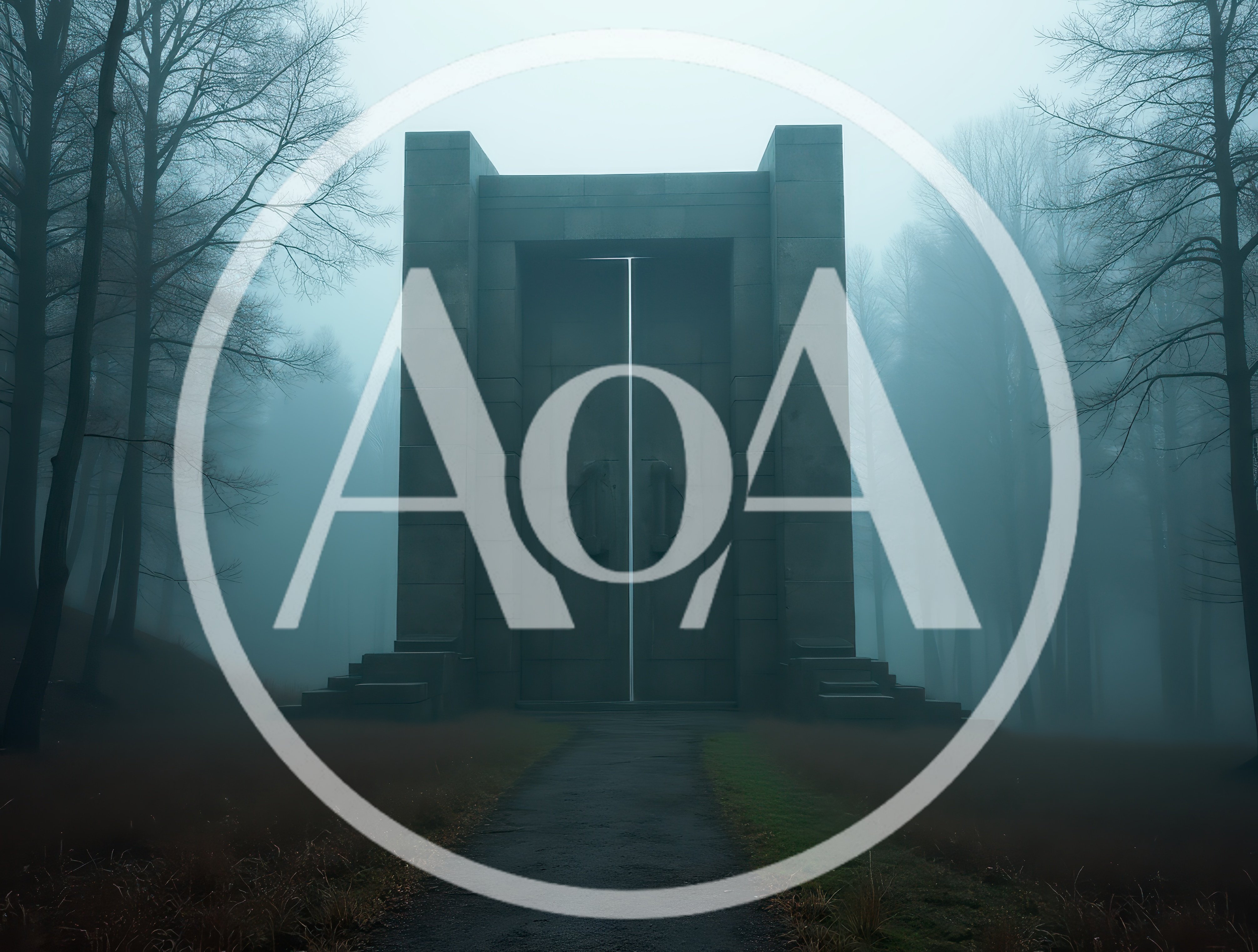 Massive Stone Gateway In A Misty Forest