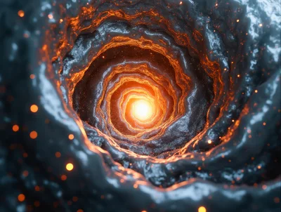 Abstract Cosmic Spiral Tunnel With Glowing Particles