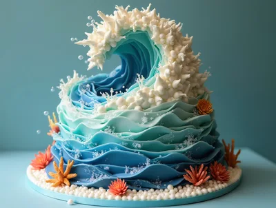 Ocean Wave Themed Decorative Fondant Cake