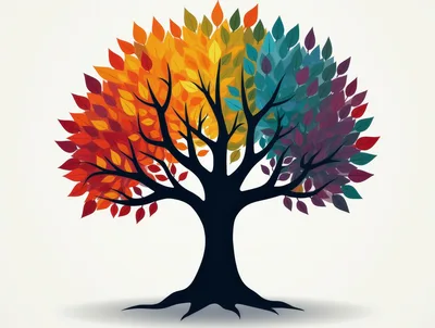 Stylized Tree With Multicolored Gradient Leaves