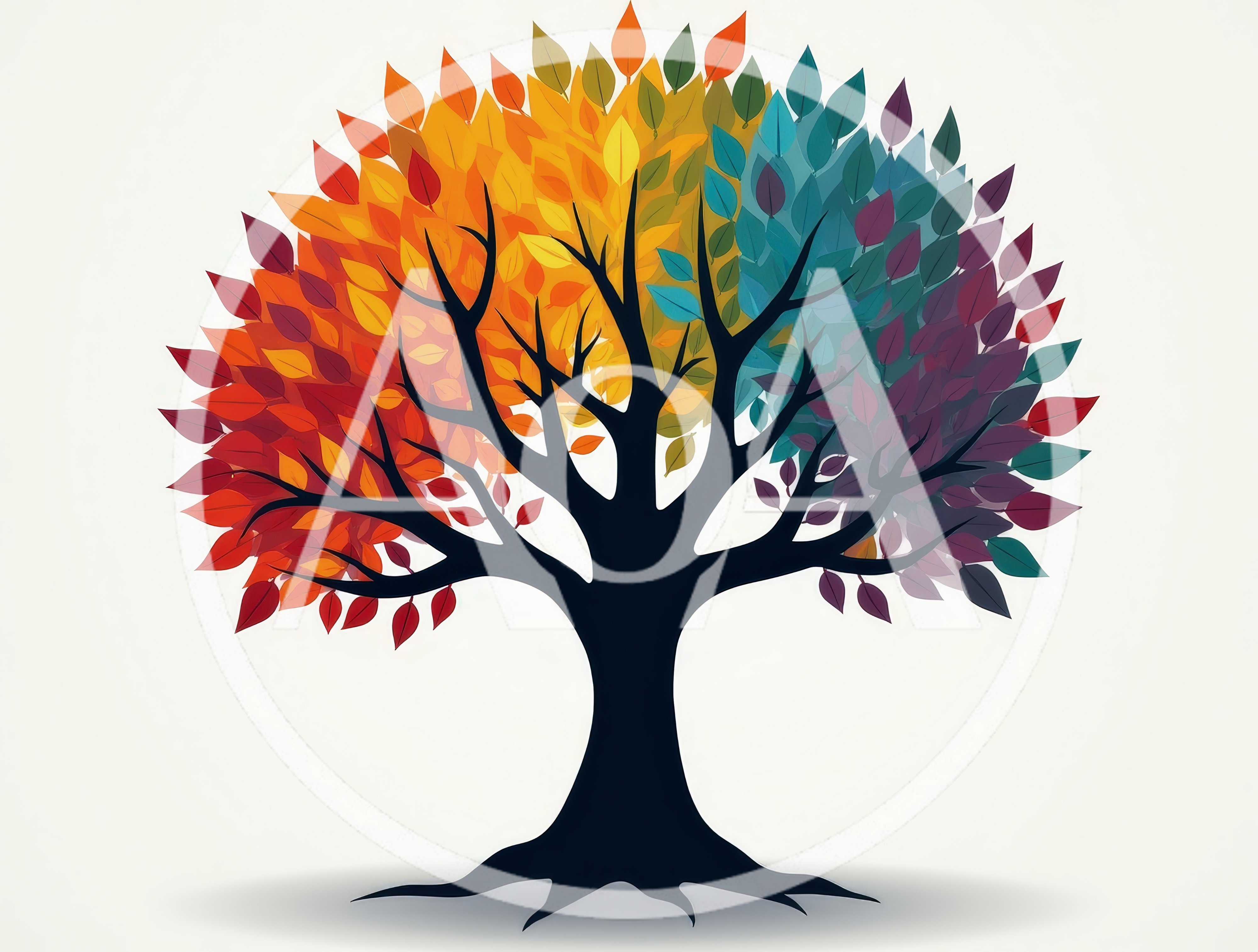 Stylized Tree With Multicolored Gradient Leaves