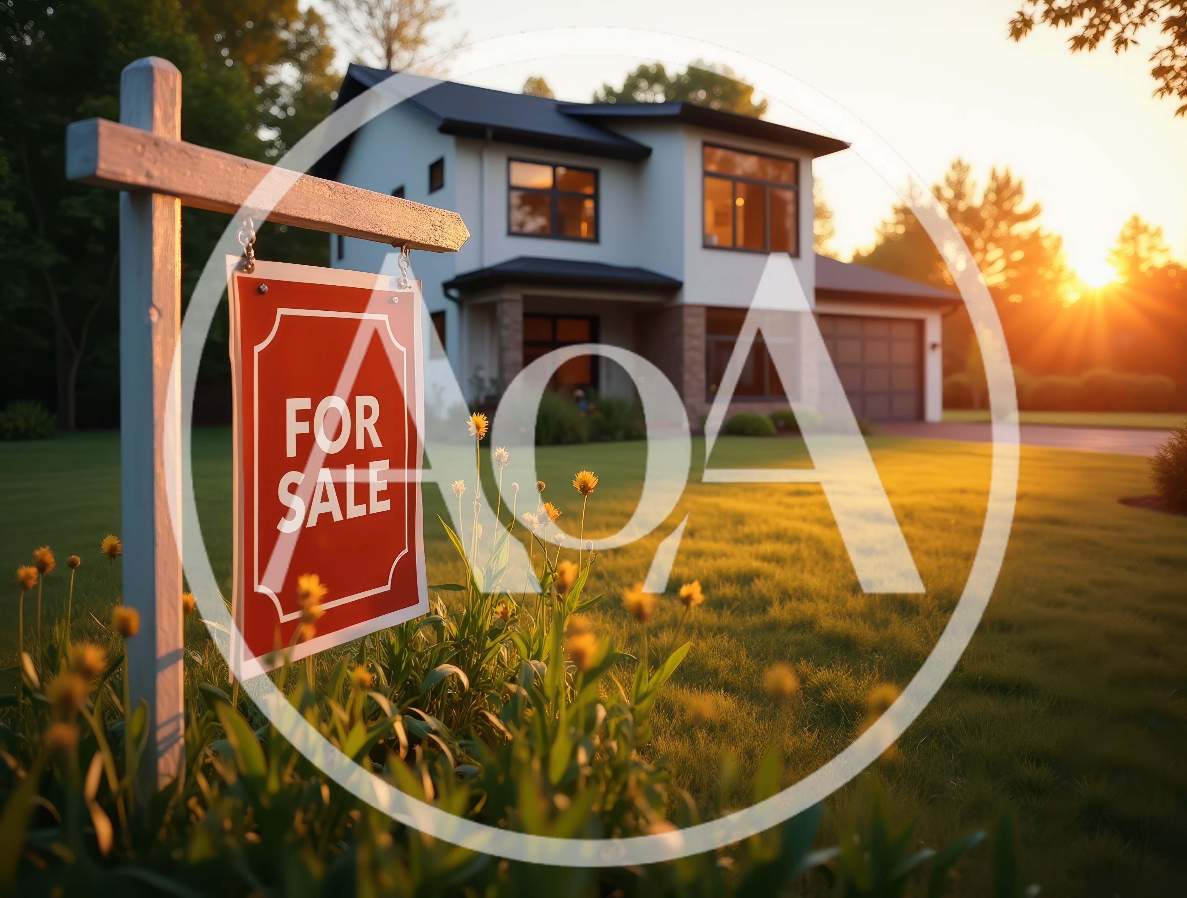 For Sale Real Estate Sign In Front Of Modern House