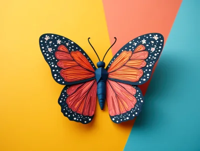 Paper Craft Monarch Butterfly On Multicolored Background