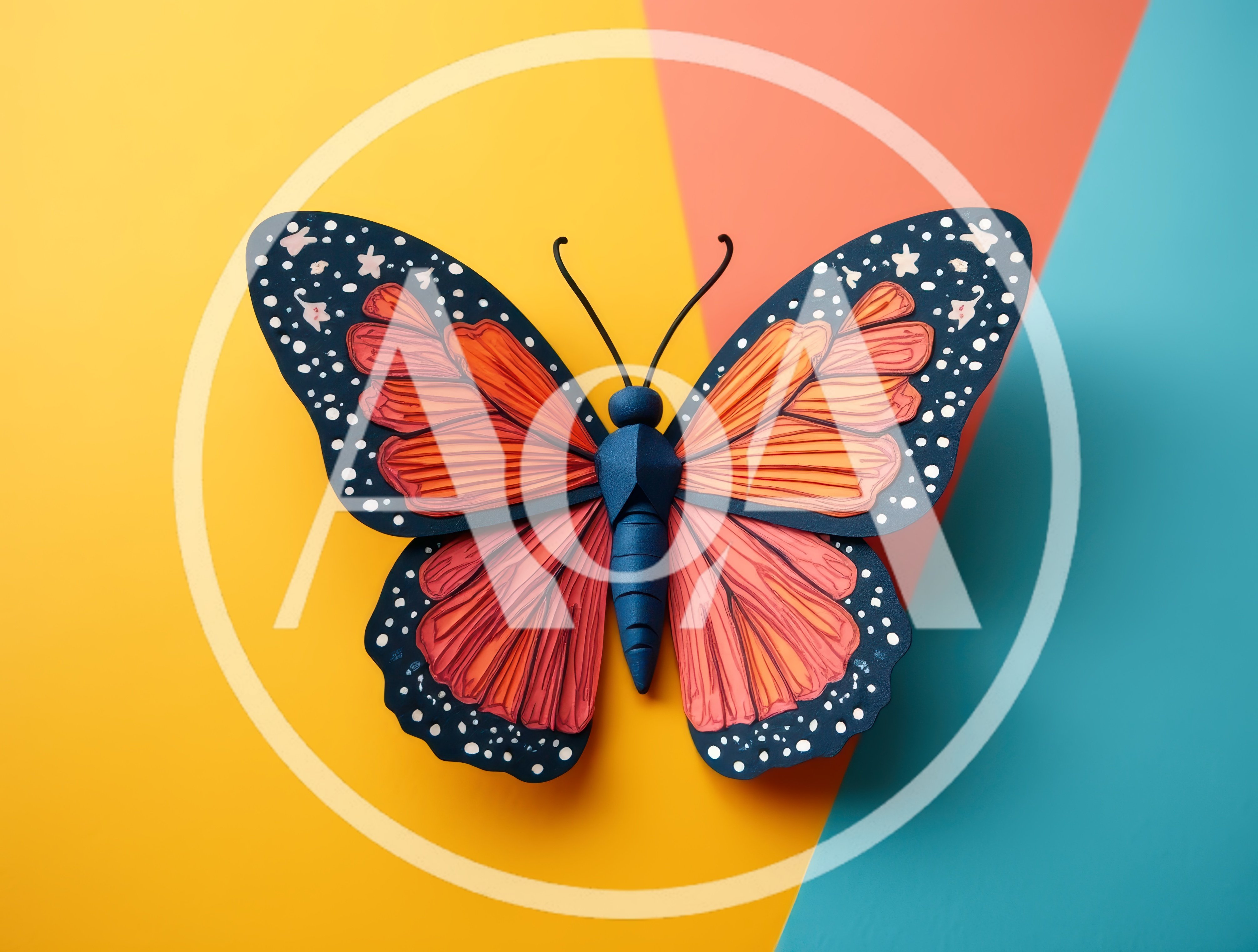 Paper Craft Monarch Butterfly On Multicolored Background