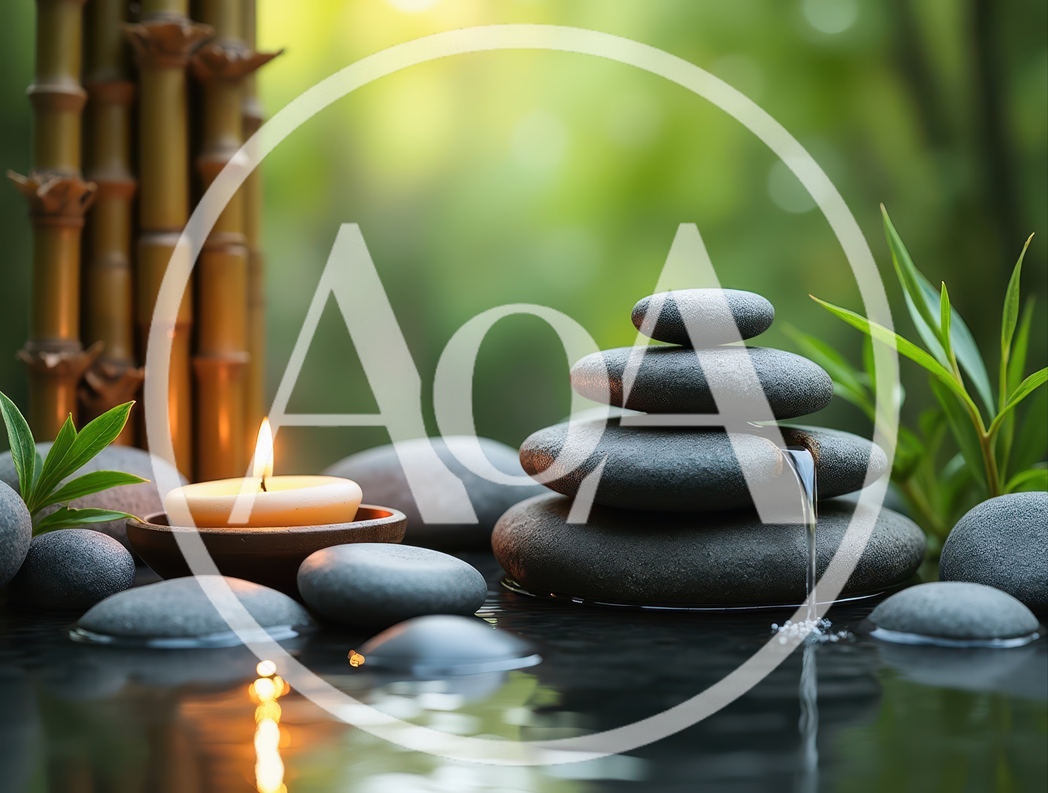 Zen Stone Stack With Water Feature And Candle
