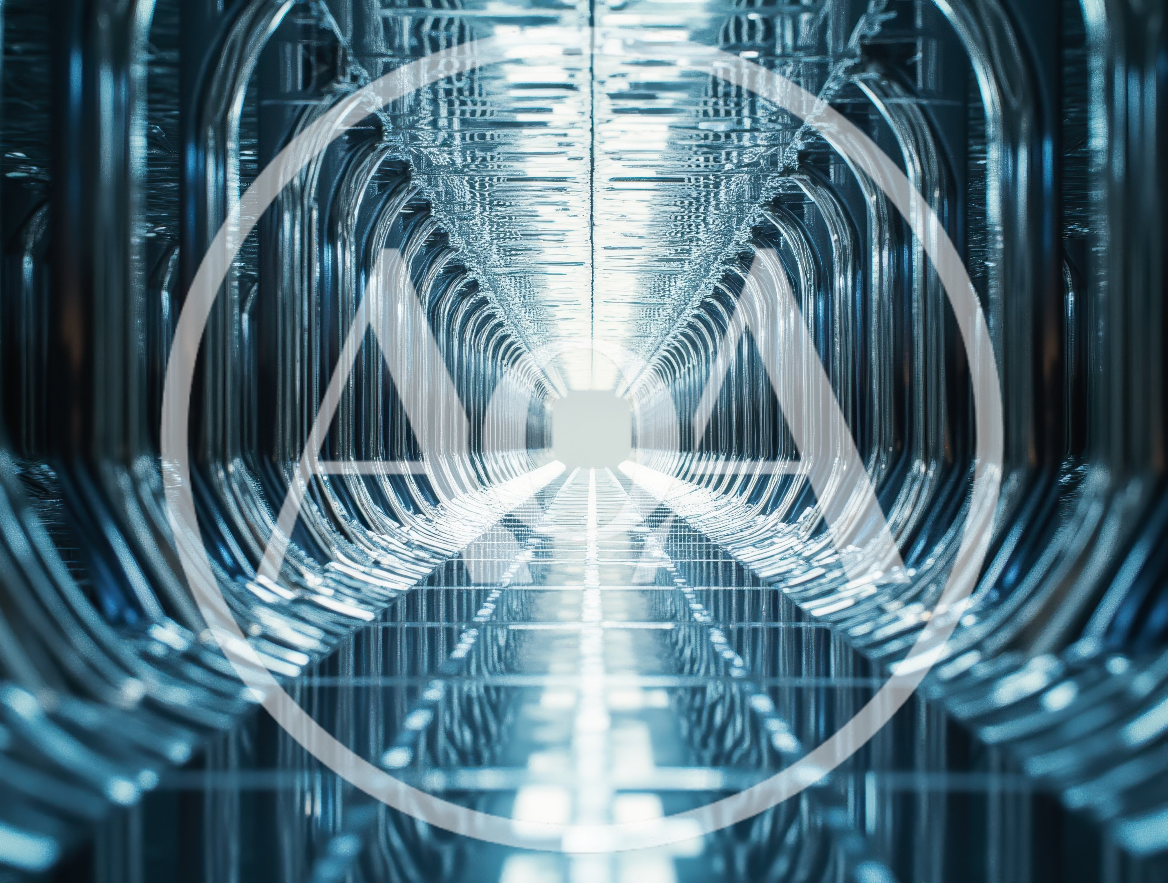 Futuristic Metallic Corridor With Glowing Light Tunnel