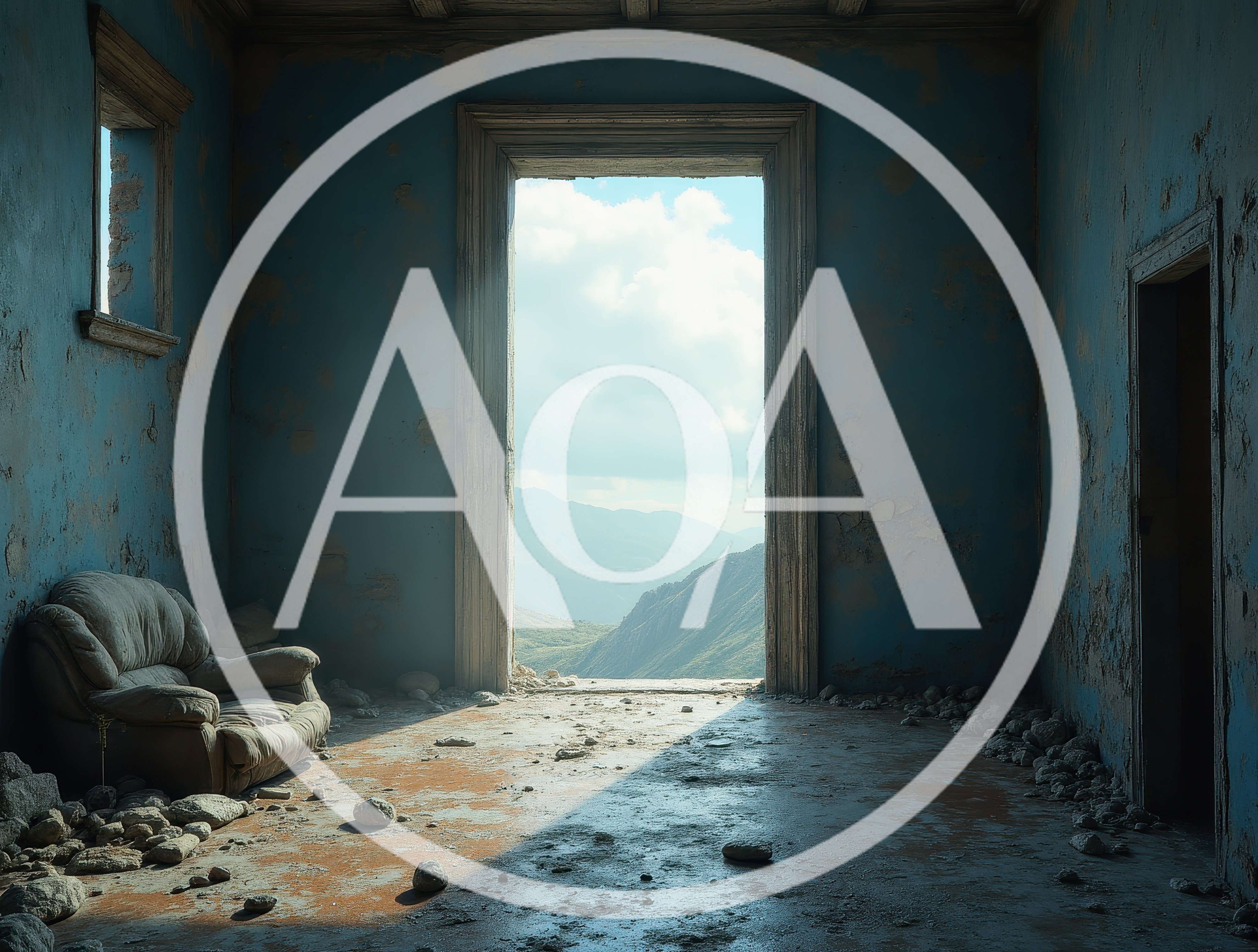 Abandoned Room With Mountain View Through Open Doorway