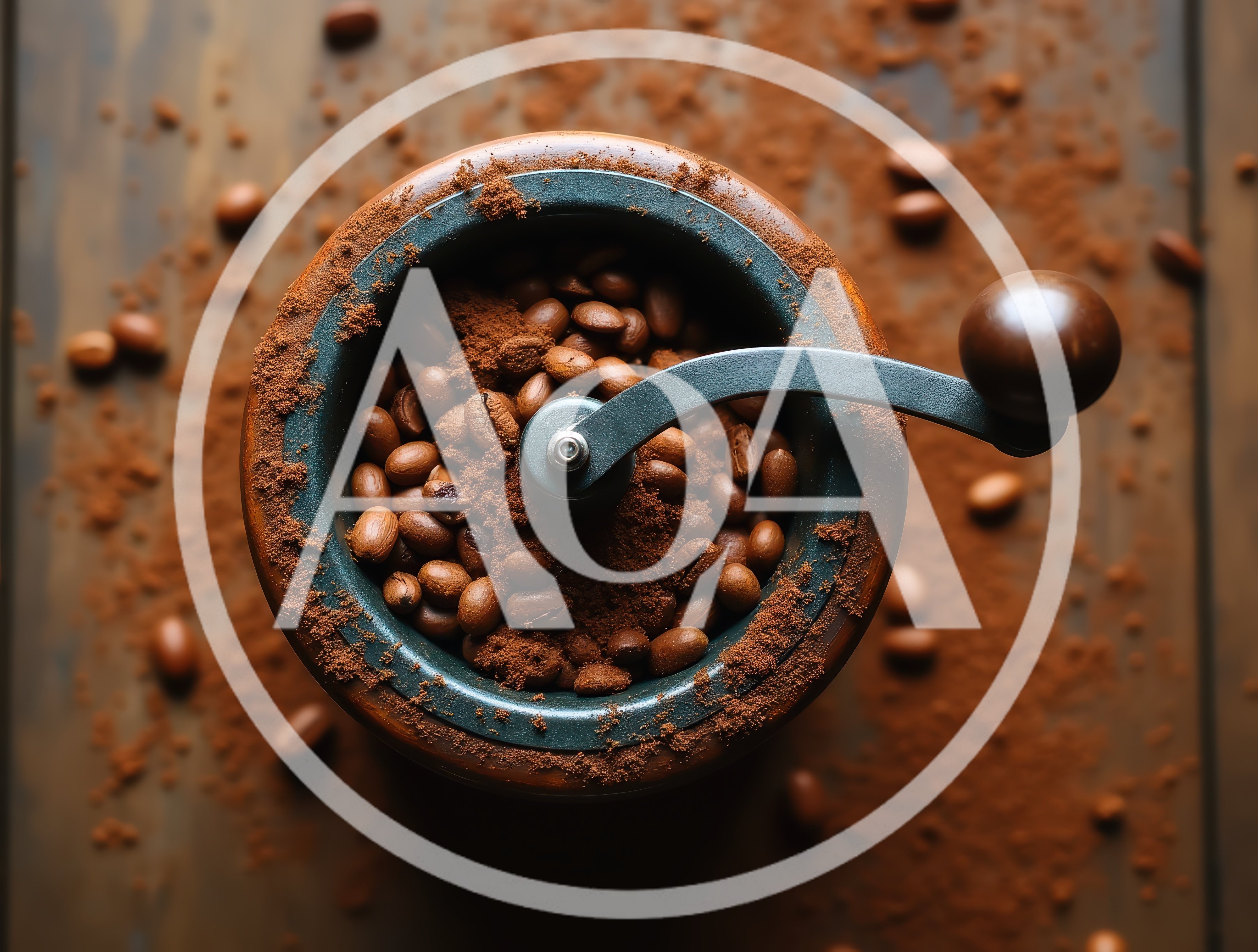 Manual Coffee Grinder Filled With Roasted Coffee Beans