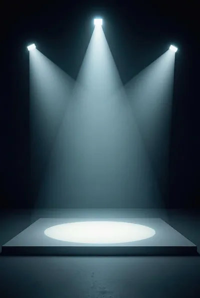 Three Spotlights Illuminating An Empty Stage Platform