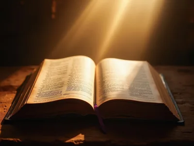 Open Holy Bible Illuminated By Divine Light