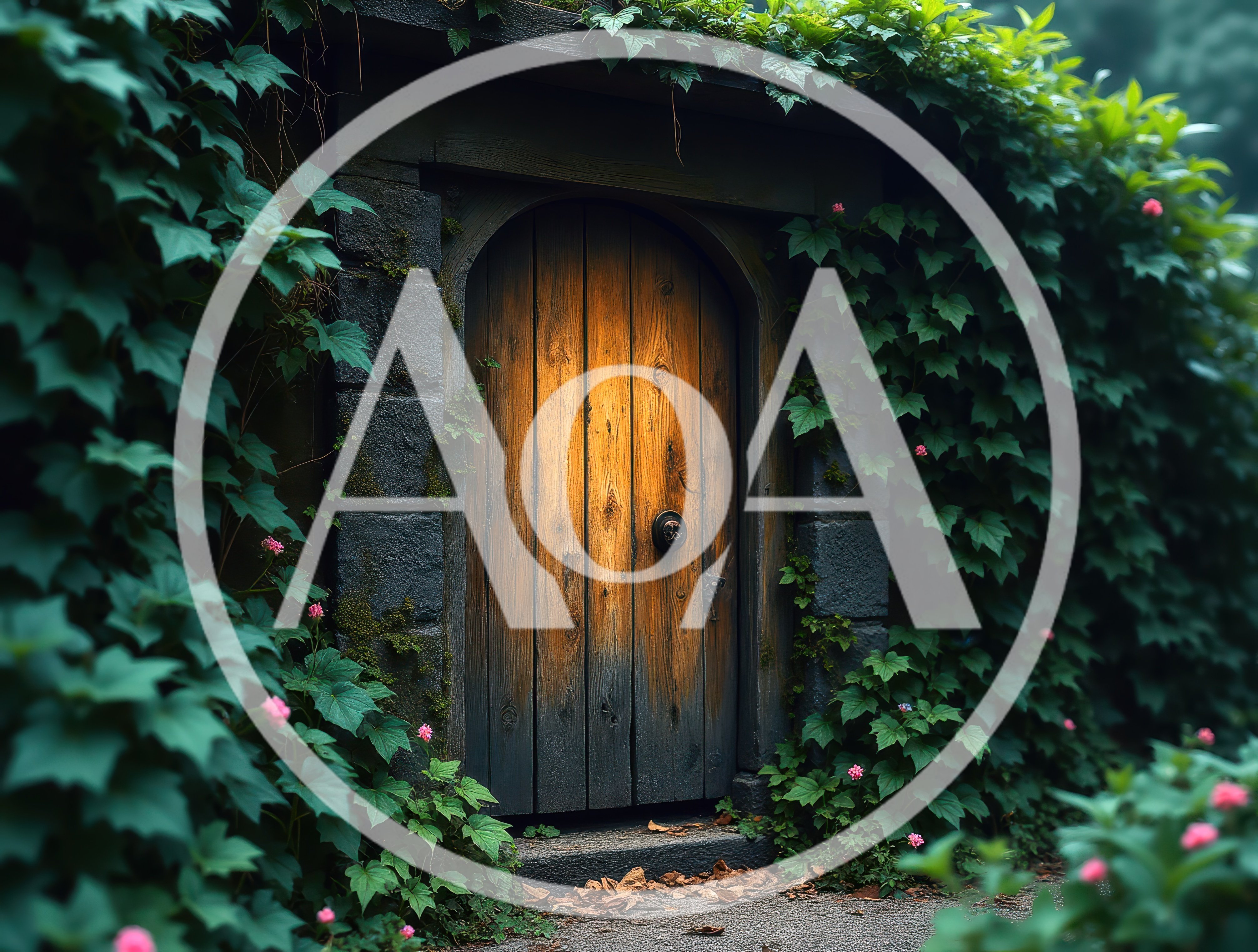 Old Wooden Door Set In A Lush Ivy Covered Wall