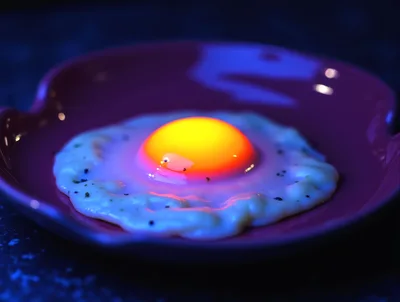 Glowing Fried Egg on a Purple Plate