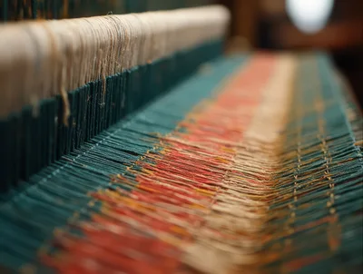 Close Up Of Colorful Threads On A Loom