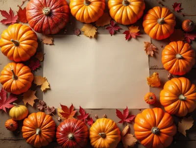 Autumn Pumpkin Border With Blank Paper Frame