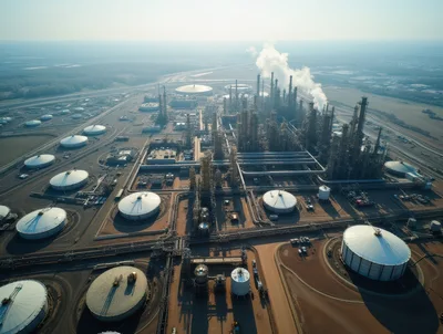 Aerial View Of A Large Industrial Oil Refinery