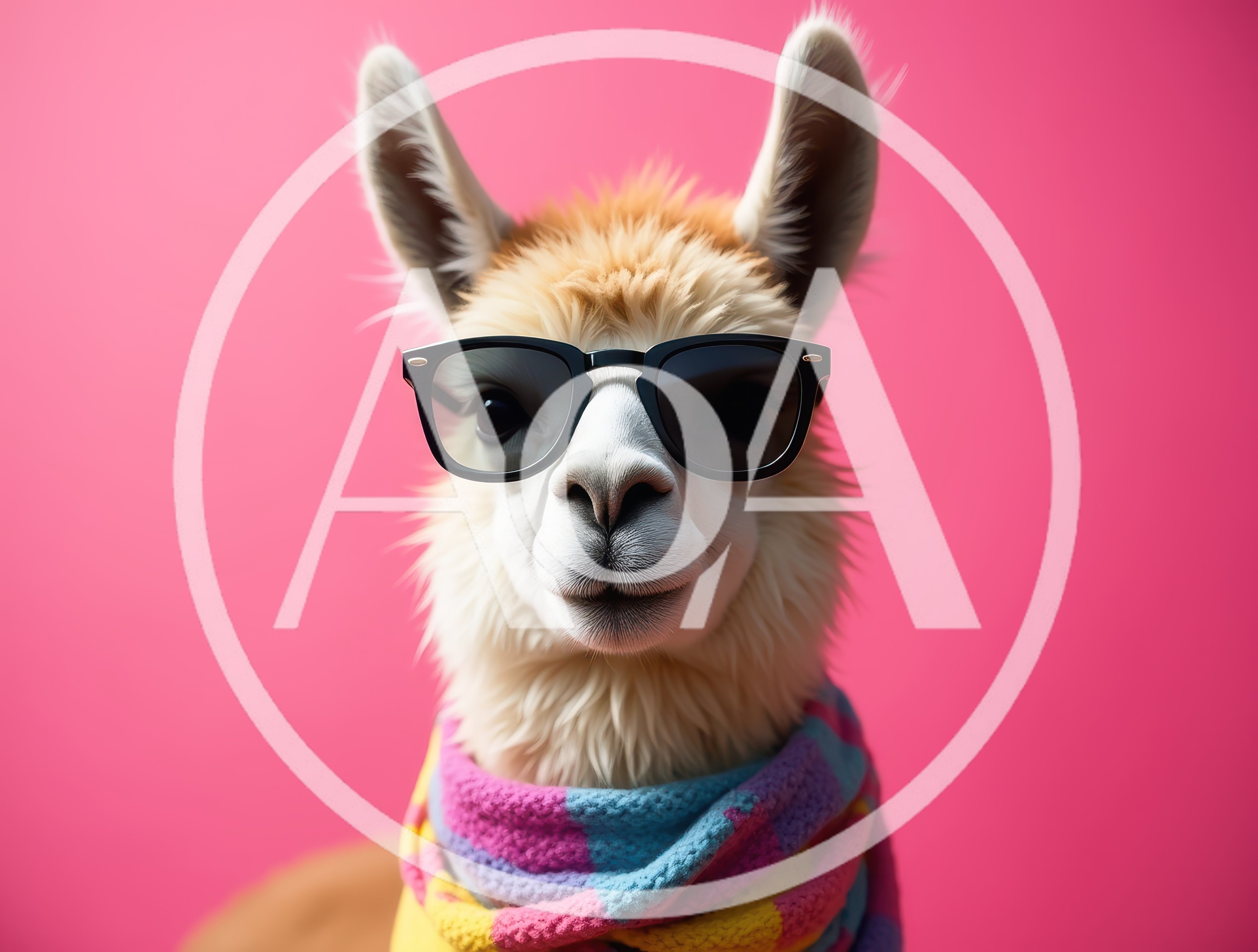 Portrait Of A Stylish Llama Wearing Sunglasses And Scarf