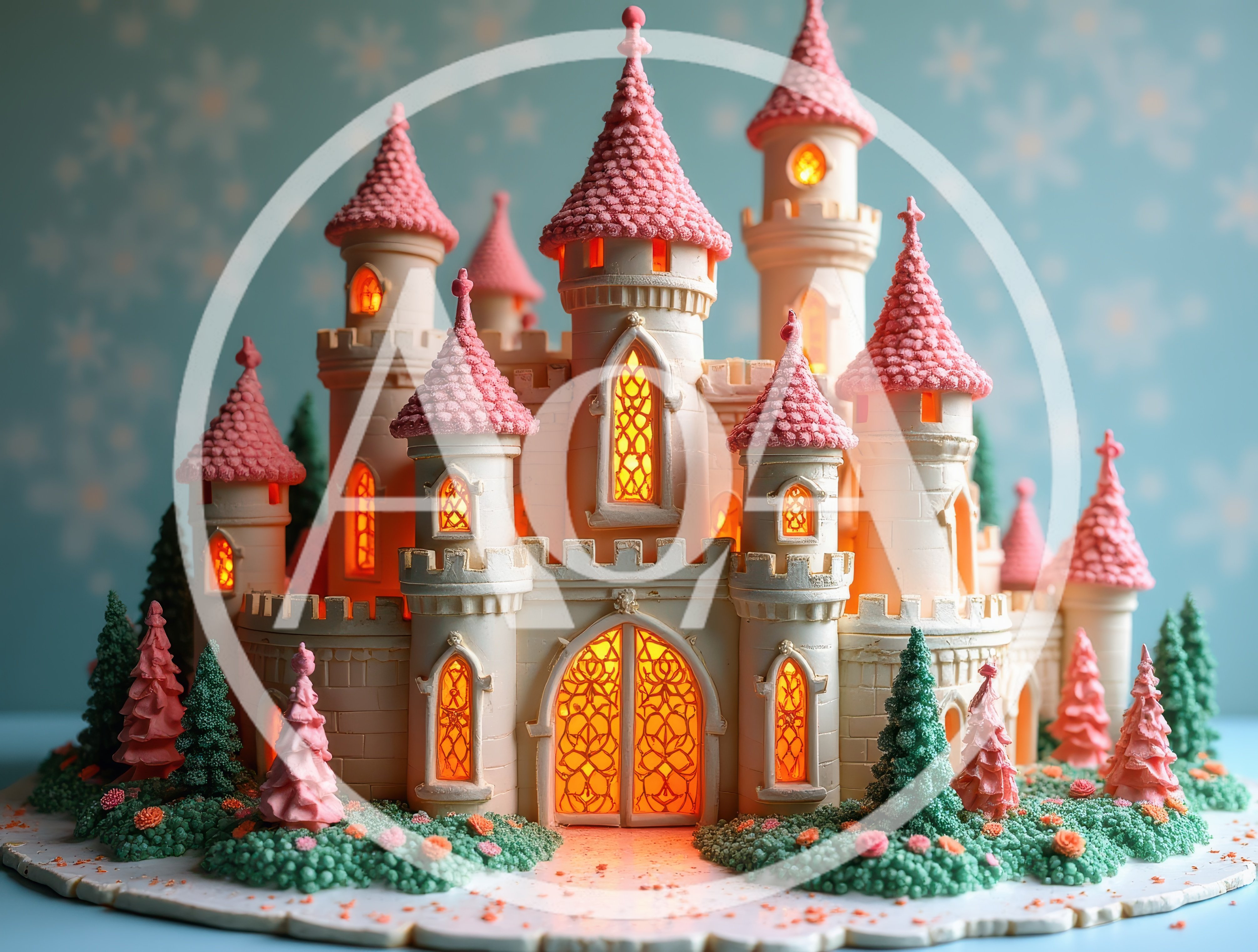 Miniature Gingerbread Castle With Pink Roofs