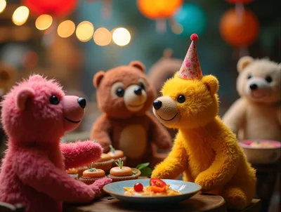 Teddy Bears Having A Festive Birthday Party
