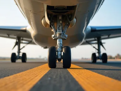 Nose Landing Gear Of A Commercial Airplane On Runway