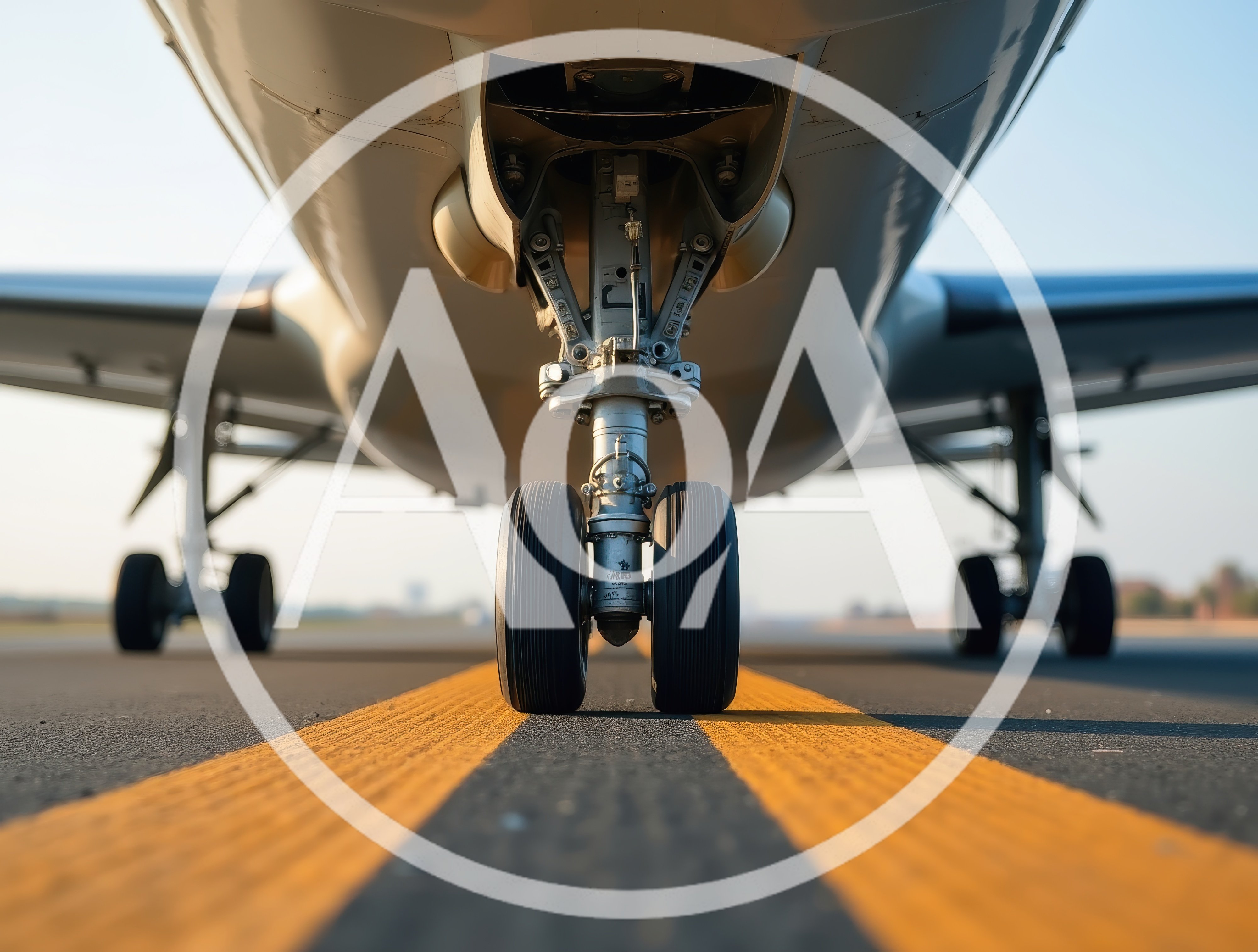Nose Landing Gear Of A Commercial Airplane On Runway