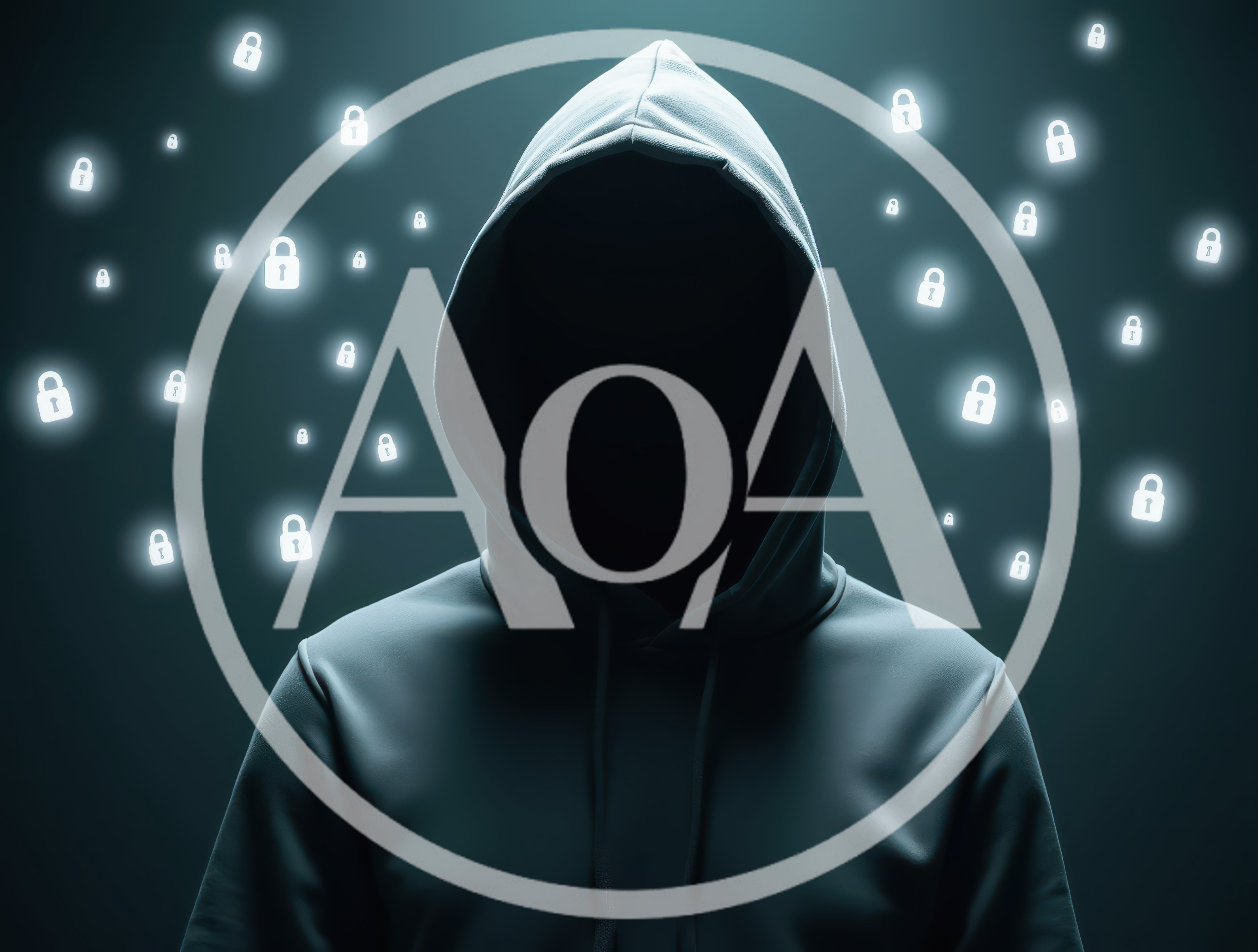 Anonymous Hacker Wearing Hoodie With Floating Digital Padlock Icons