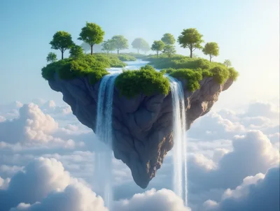 Floating Island With Waterfalls Above The Clouds