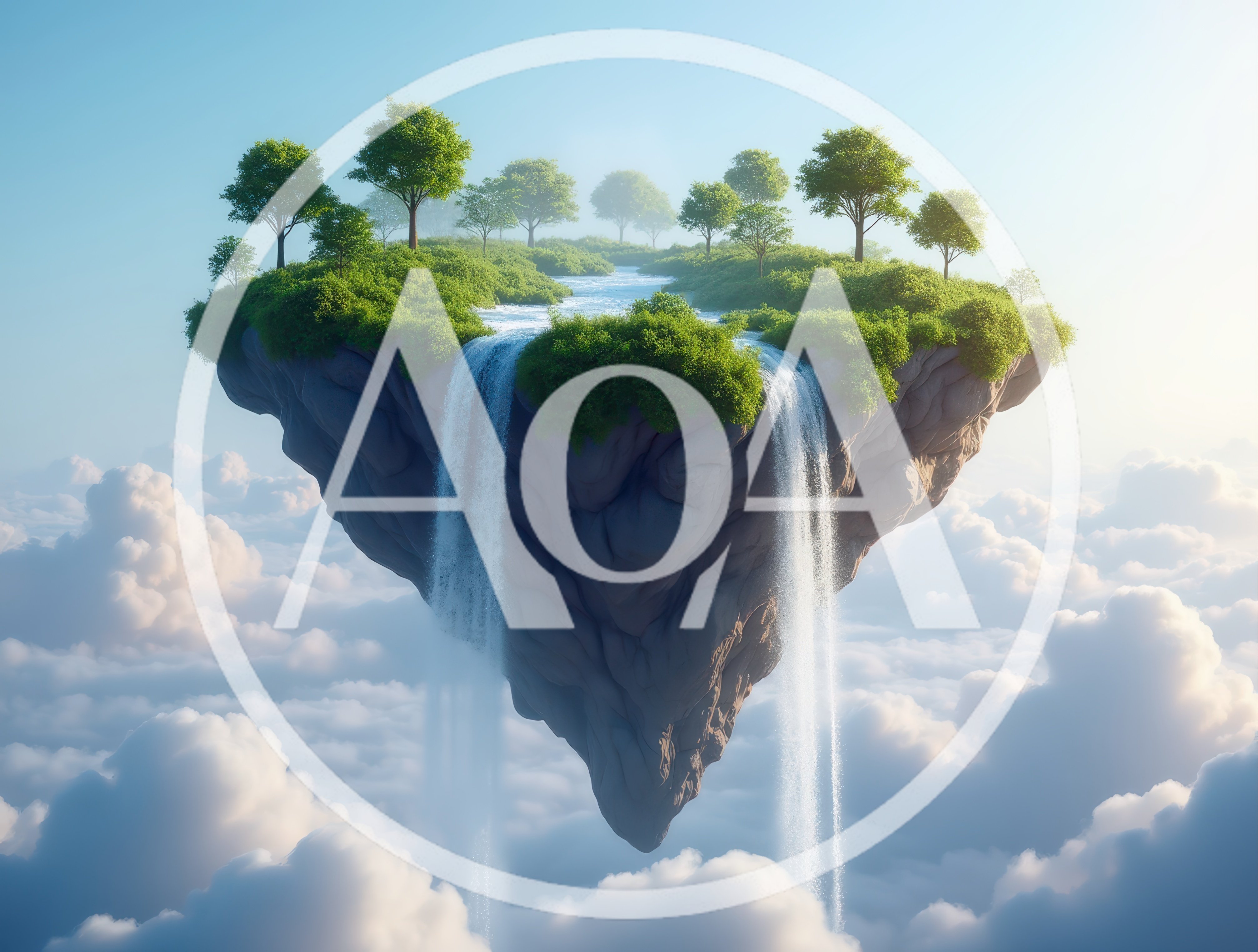 Floating Island With Waterfalls Above The Clouds