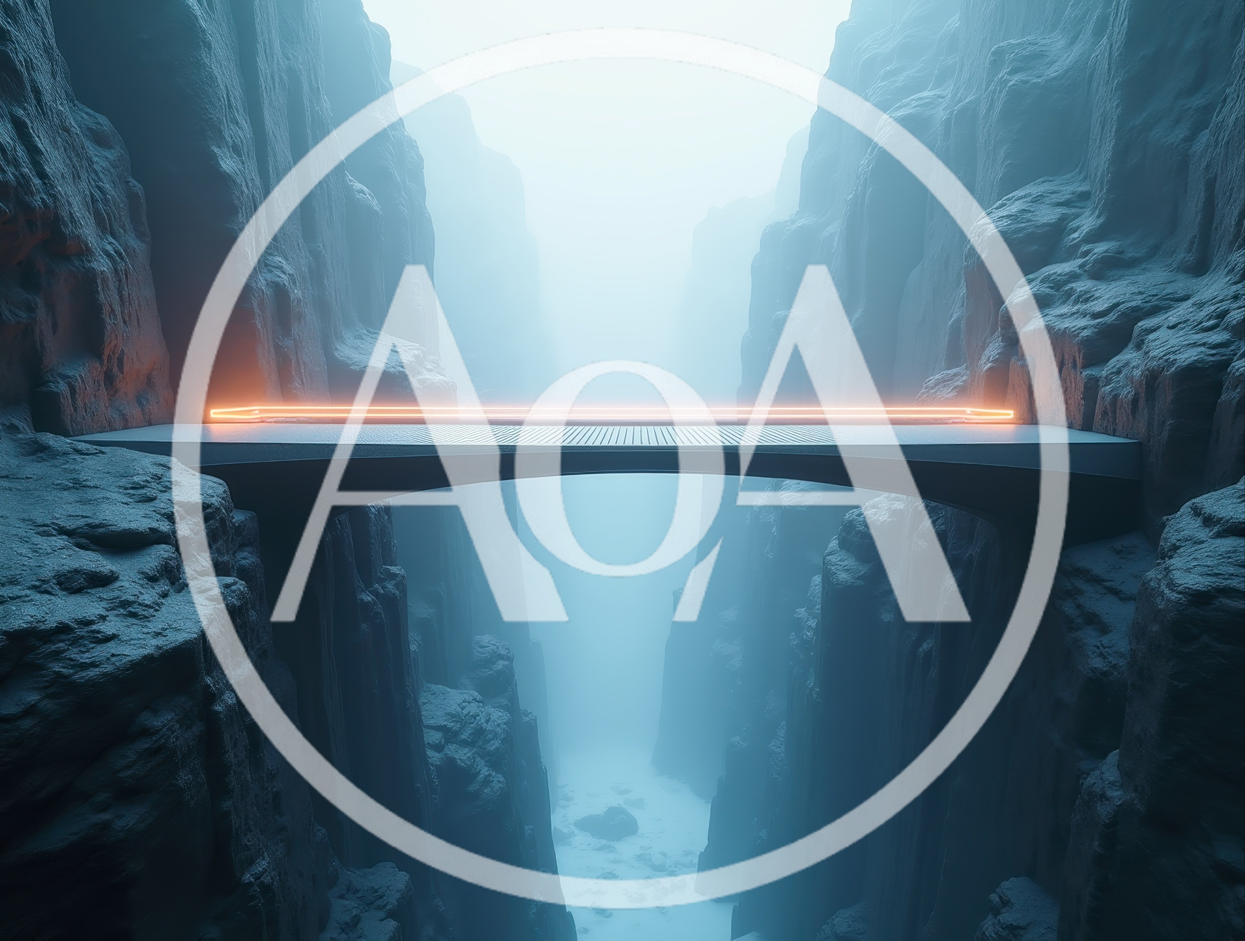 Futuristic Glowing Bridge Spanning A Deep Misty Canyon