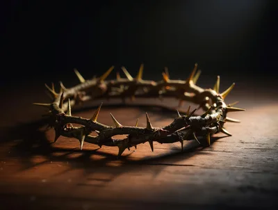 Crown Of Thorns Resting On A Wooden Surface
