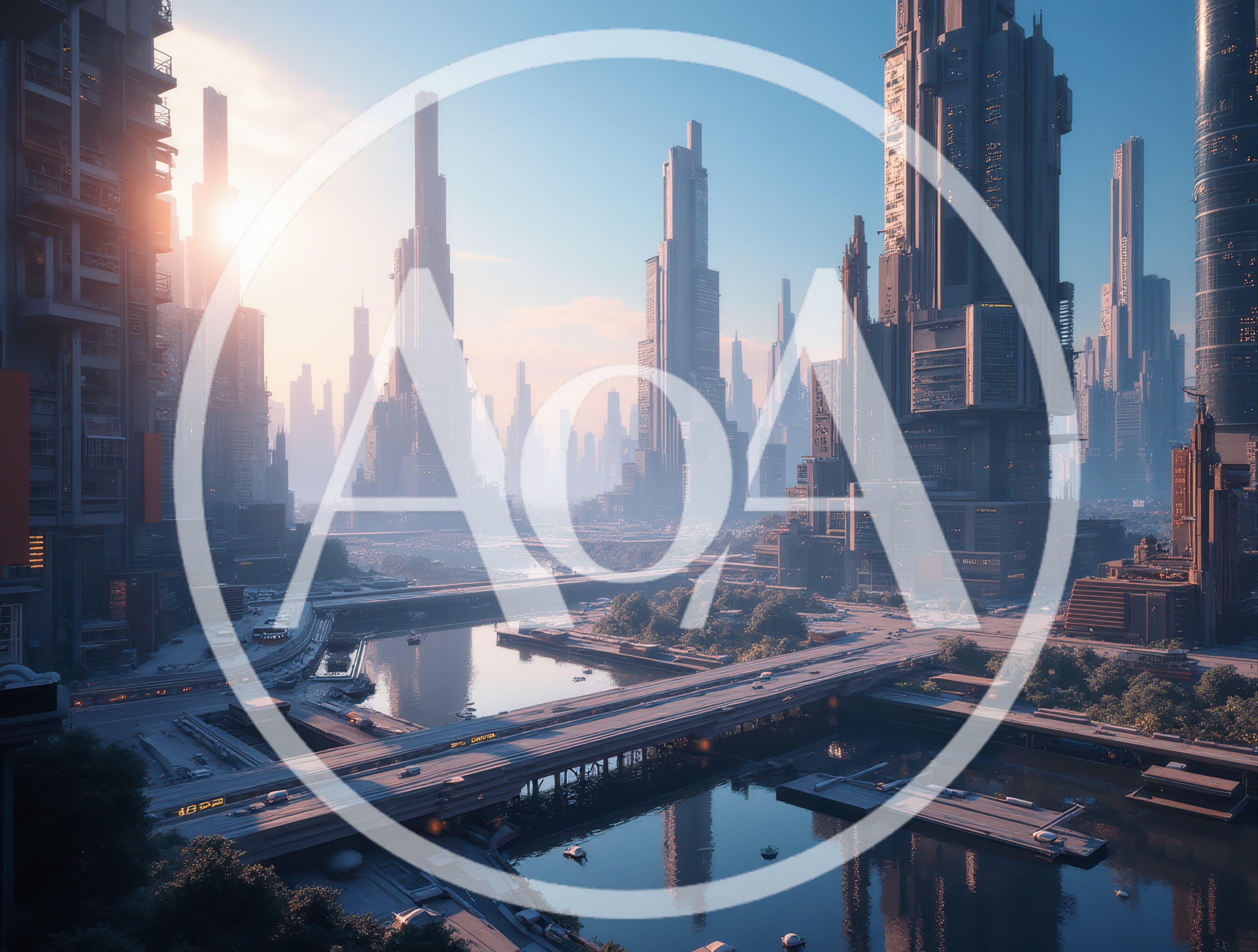 Futuristic Megacity Skyline With Elevated Highways And Waterways