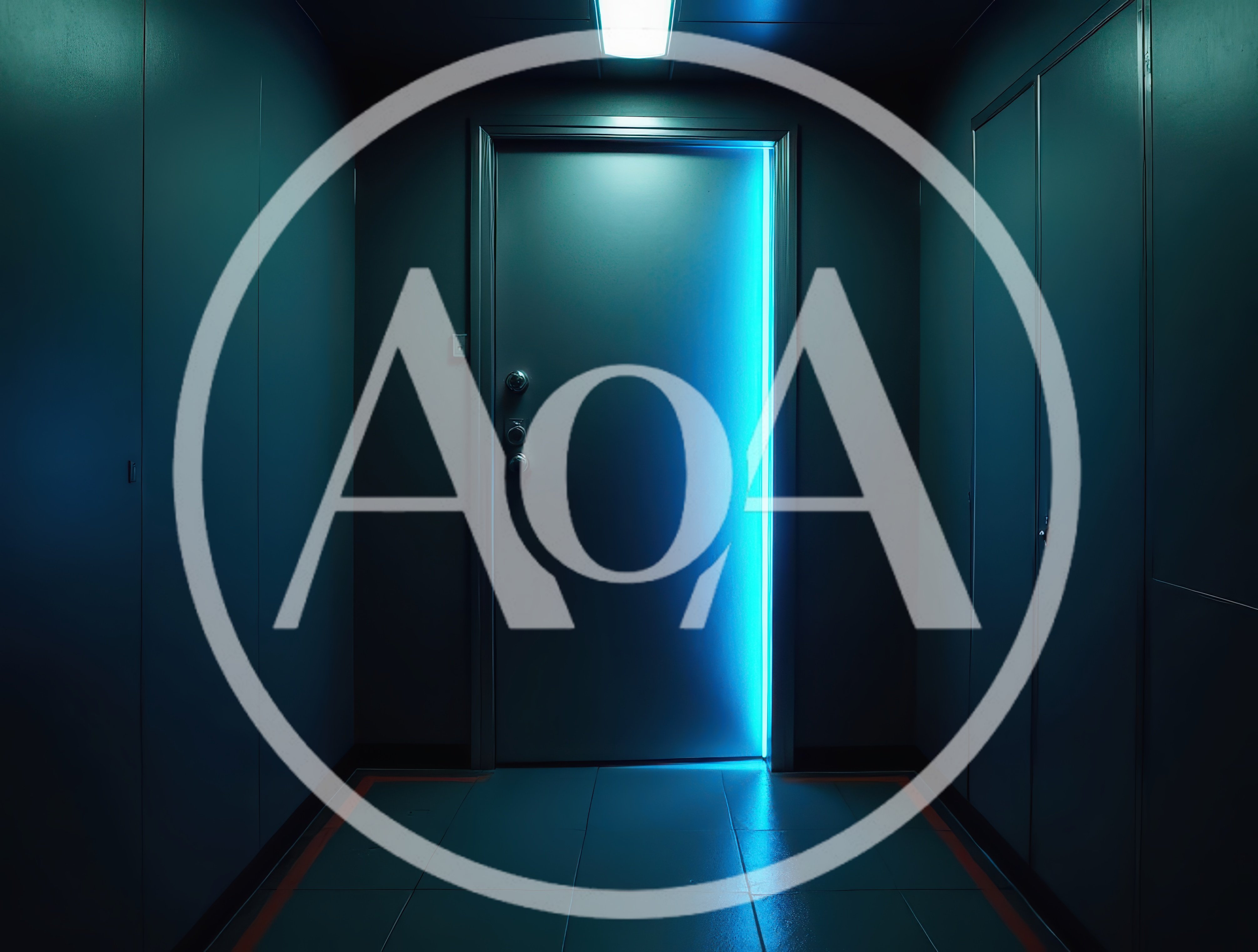 Glowing Blue Light Behind A Closed Metal Door