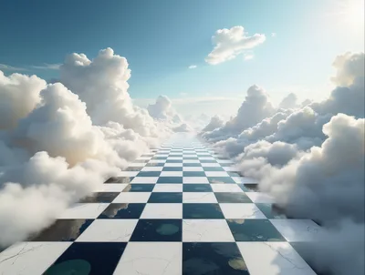 Surreal Checkerboard Path Floating Above The Clouds
