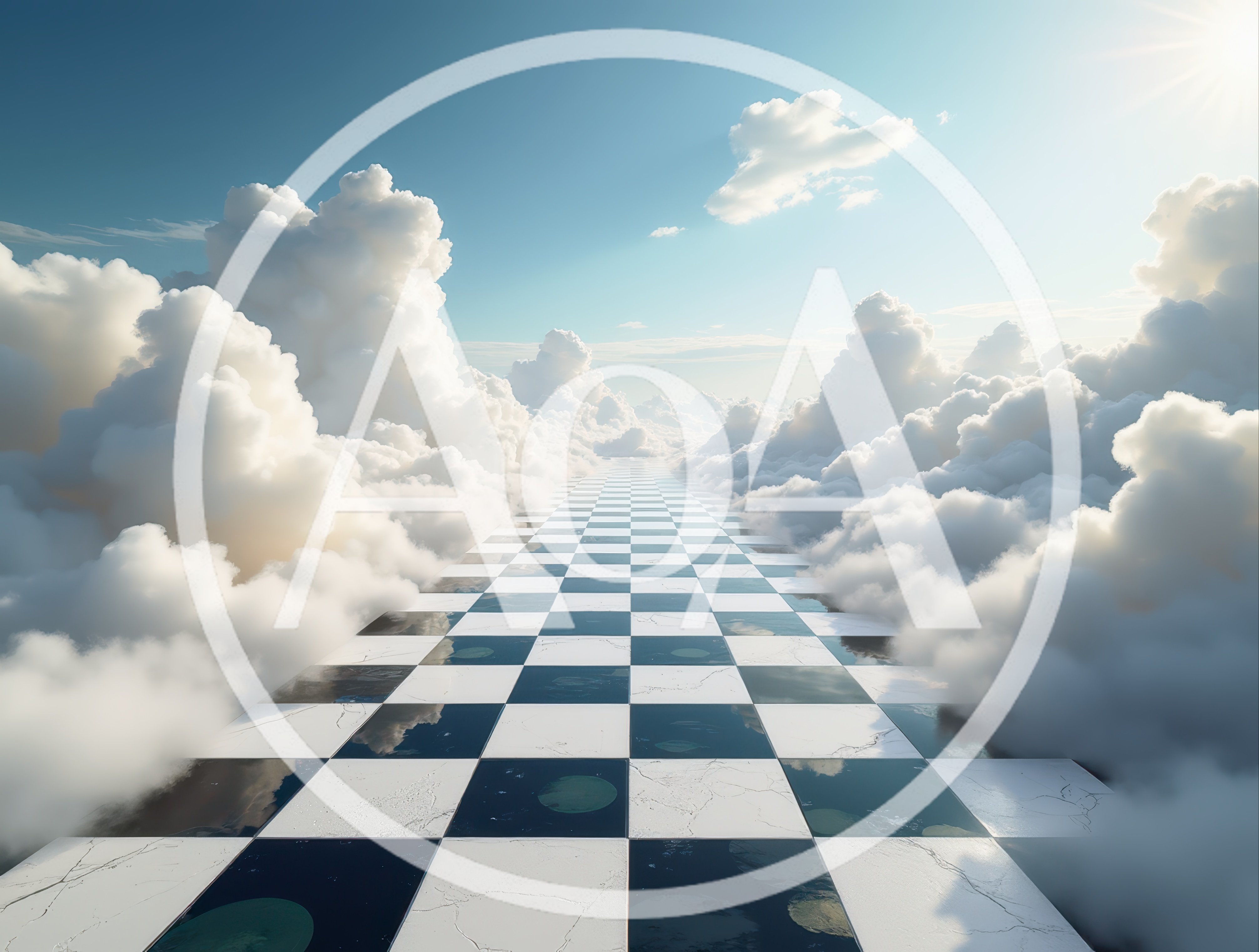 Surreal Checkerboard Path Floating Above The Clouds