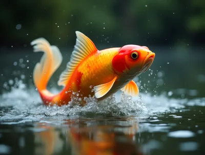 Golden Koi Fish Leaping Out Of Water