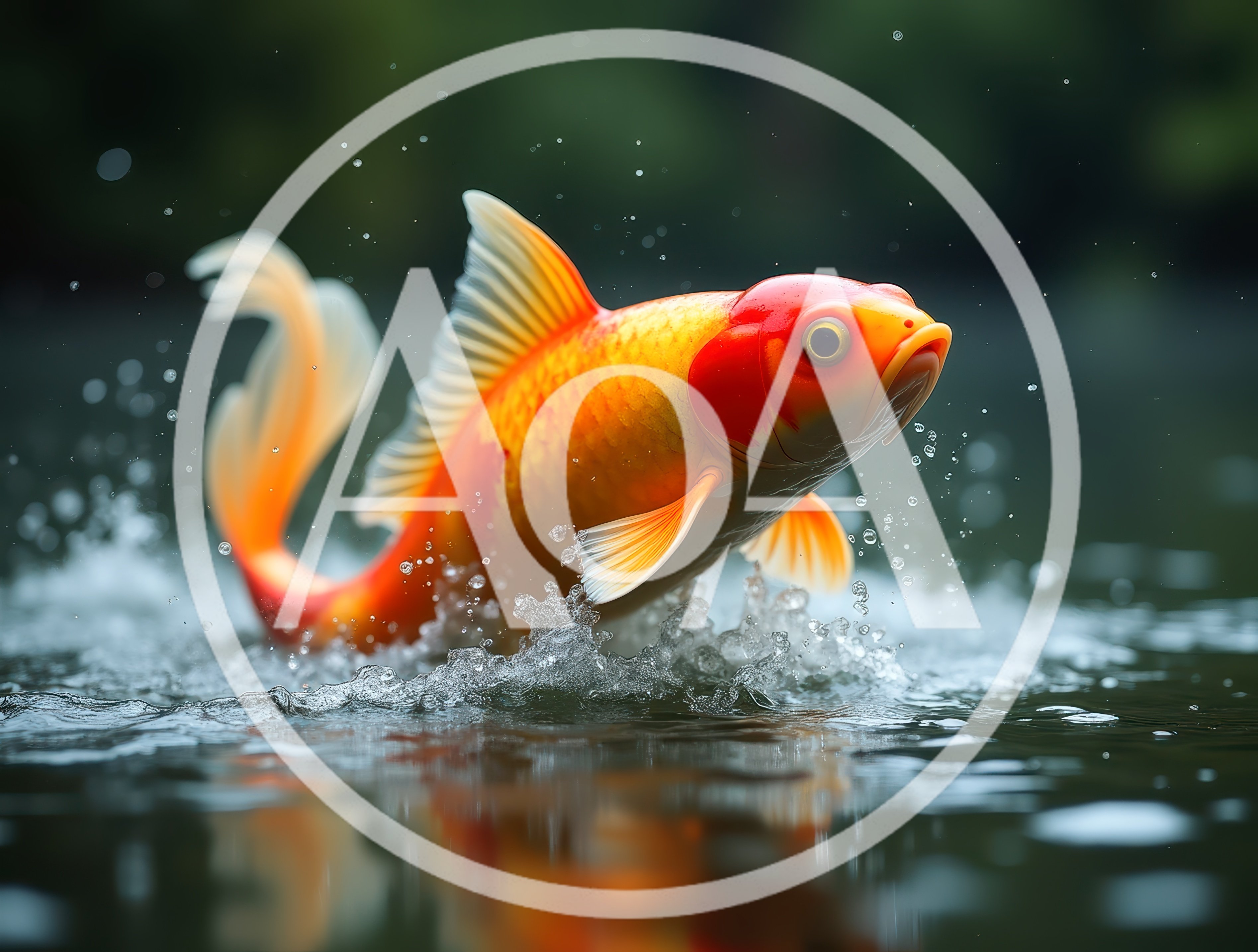 Golden Koi Fish Leaping Out Of Water