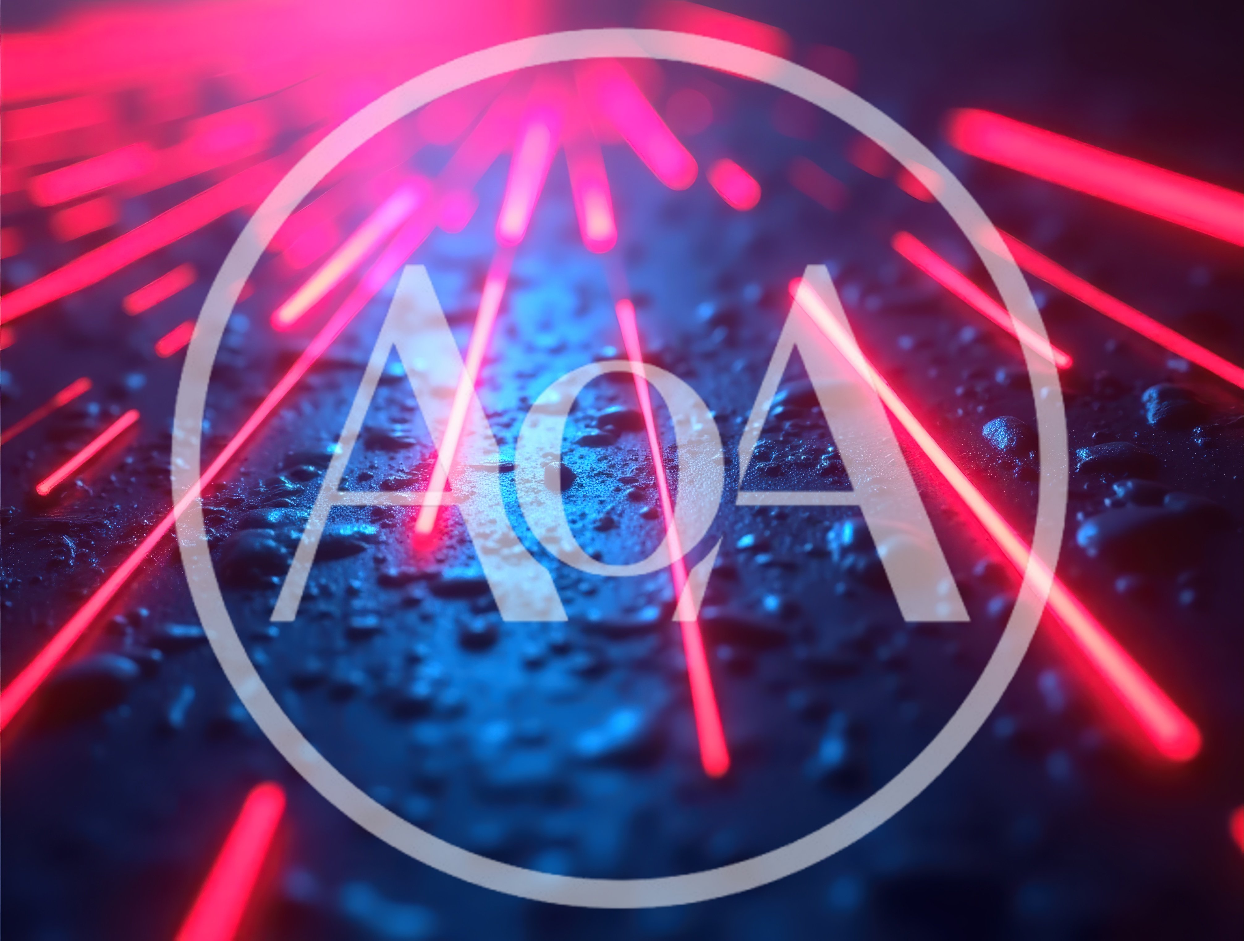 Abstract Neon Red Light Streaks On Wet Surface
