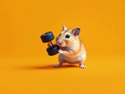 Cute Hamster Lifting A Small Dumbbell