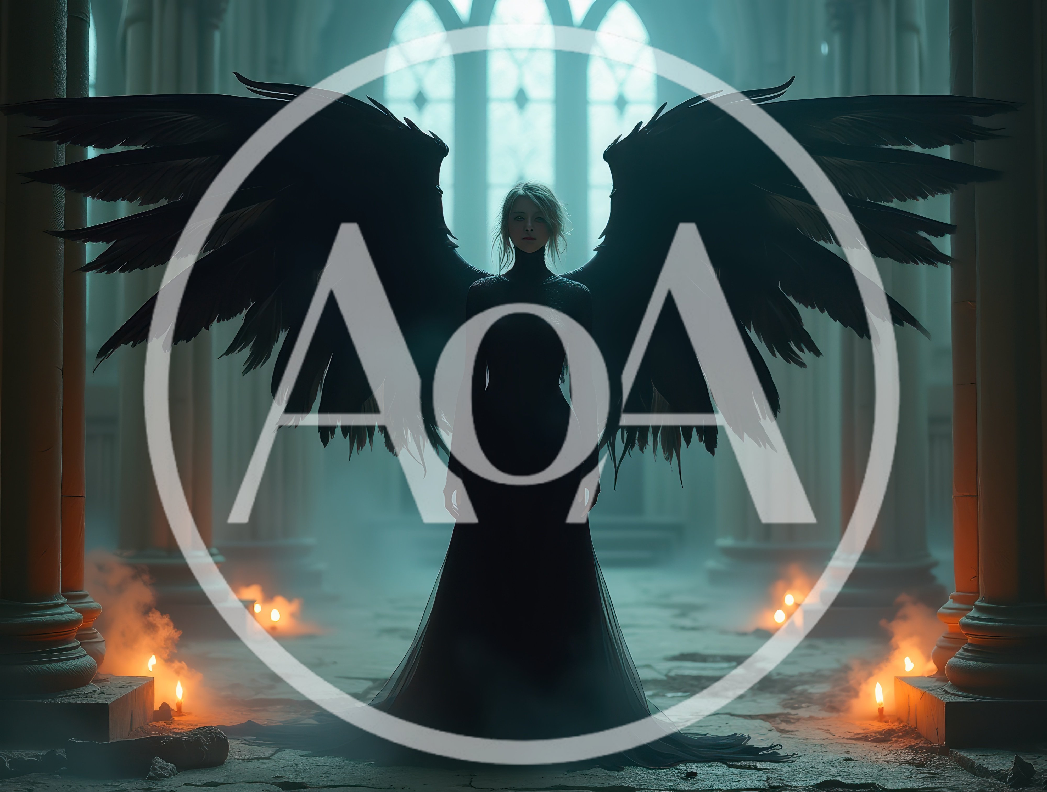 Ethereal Fallen Angel Standing In A Gothic Cathedral