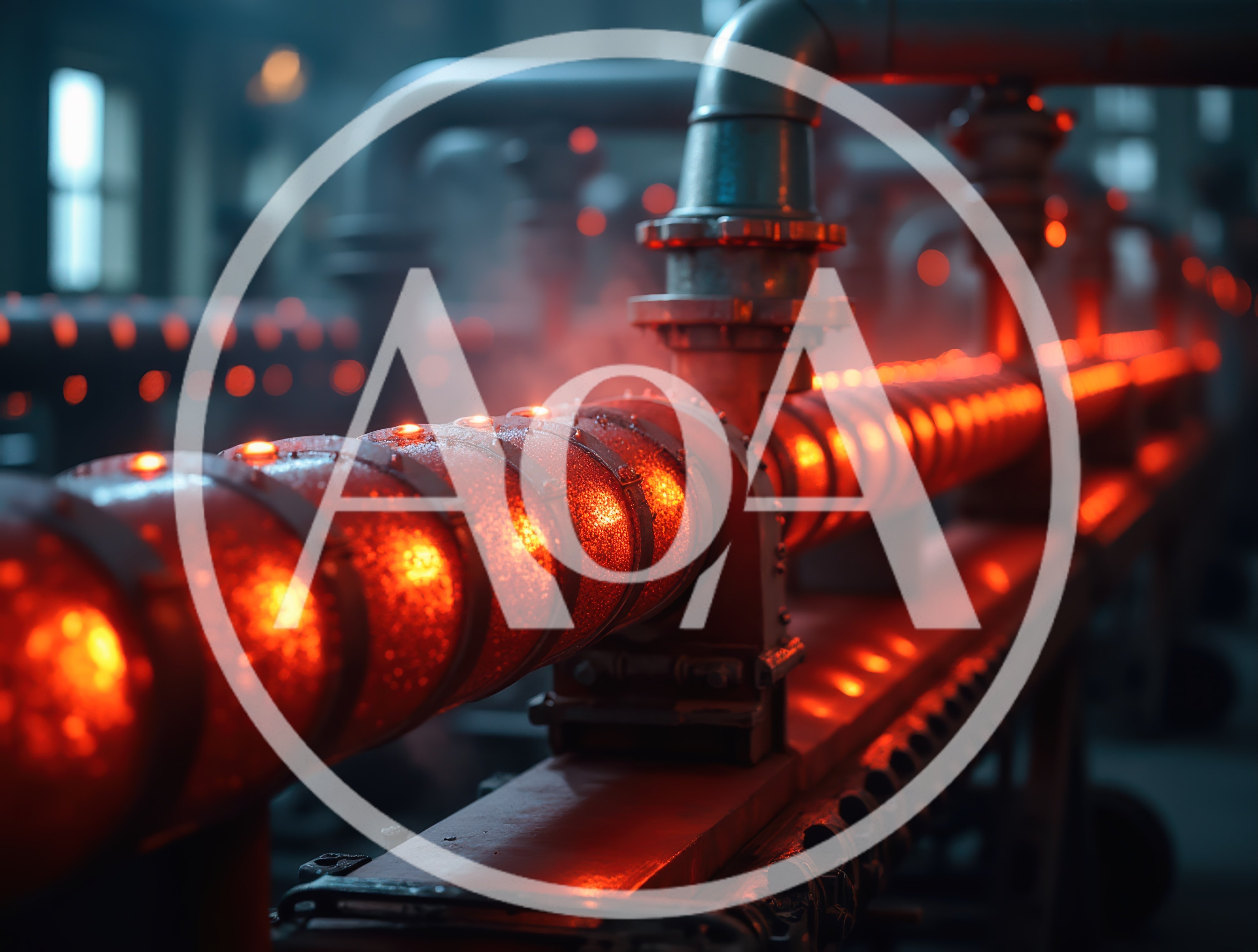 Industrial Pipe System With Glowing Molten Material