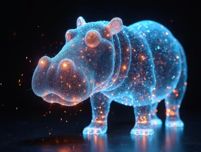 Glowing Particle Digital Hippopotamus Sculpture