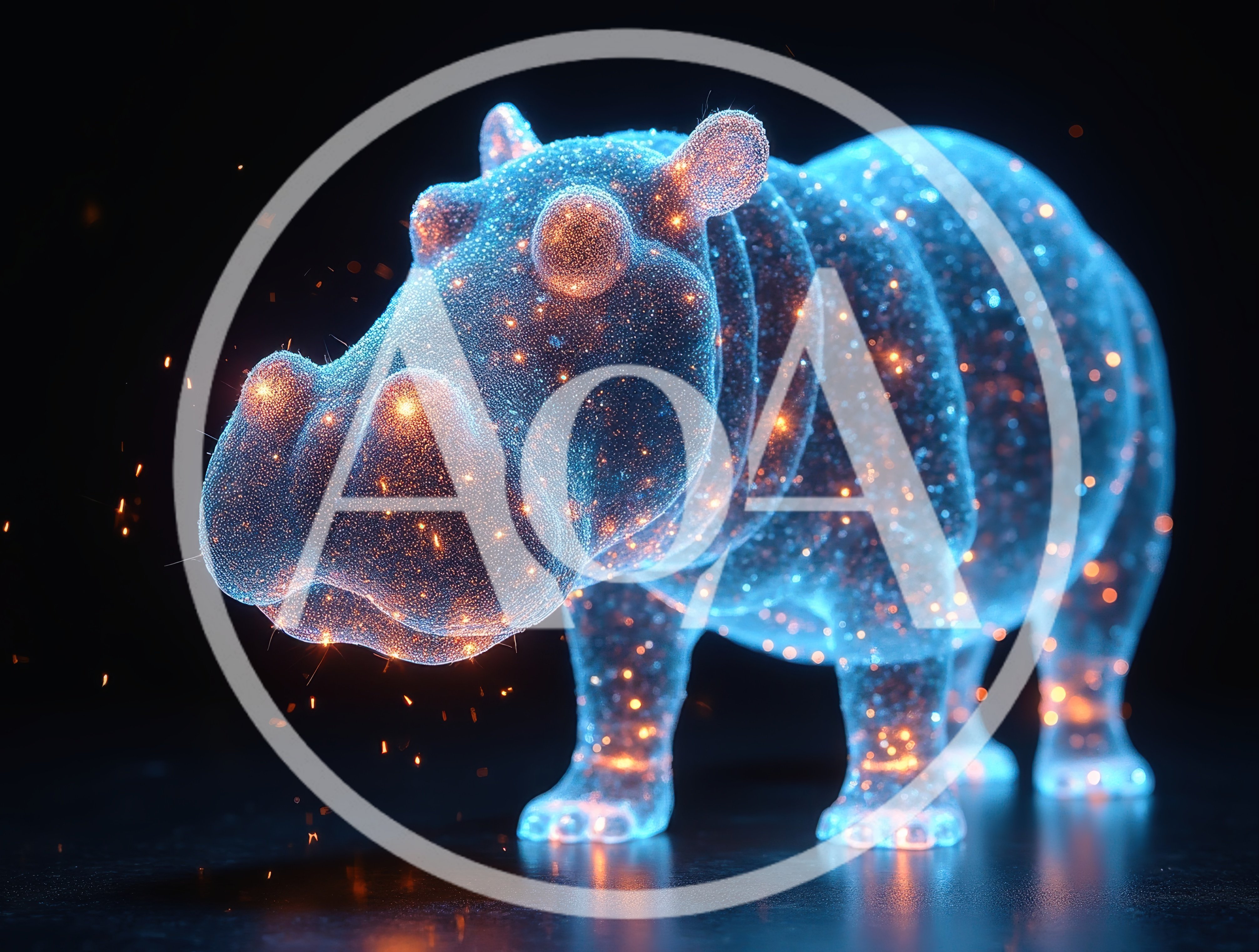 Glowing Particle Digital Hippopotamus Sculpture