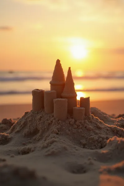 Sandcastle On A Beach At Sunset