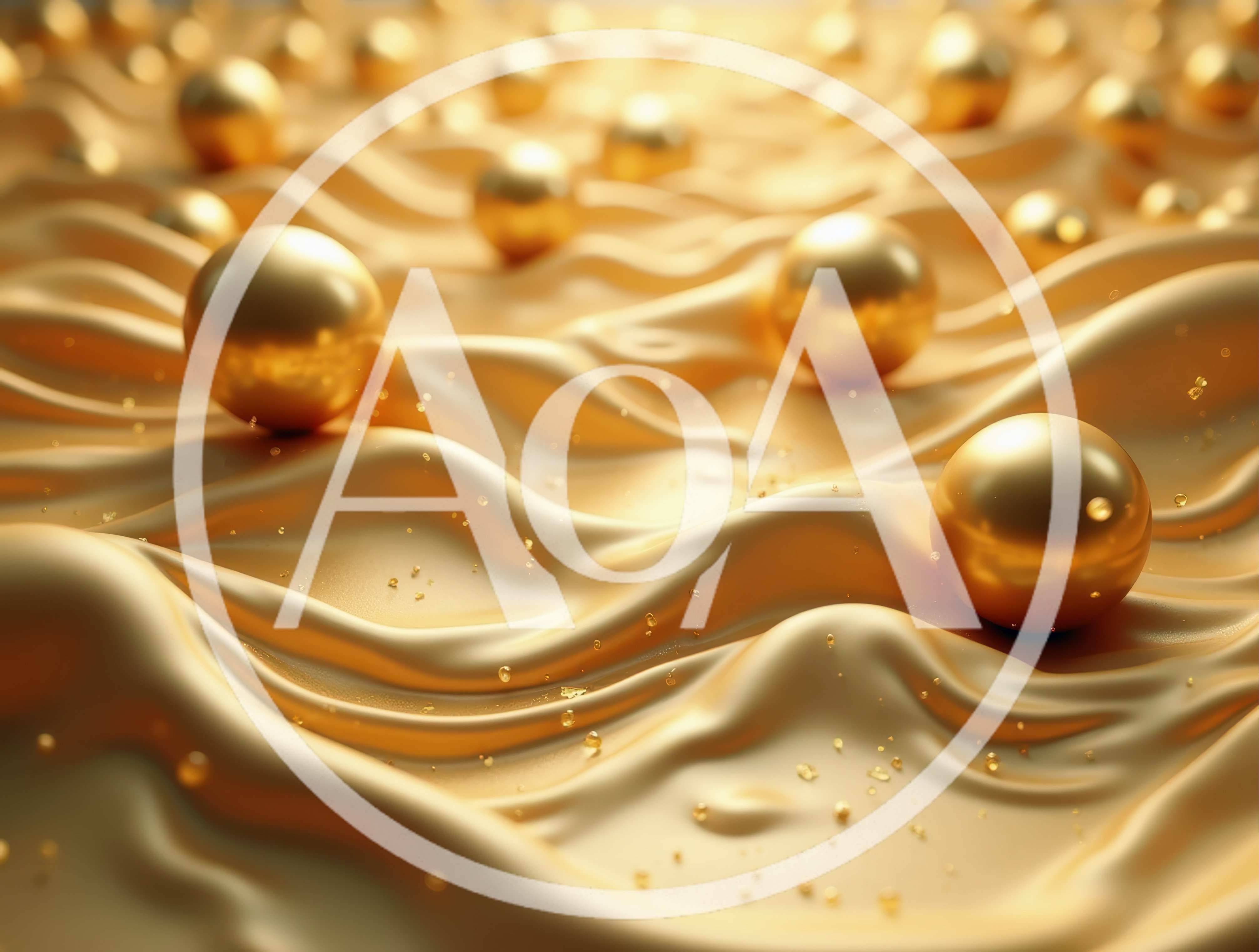 Golden Spheres Resting On Wavy Satin Fabric